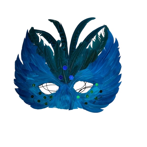Source Unknown Accessories - *8A blue feathered Venetian-style masquerade mask